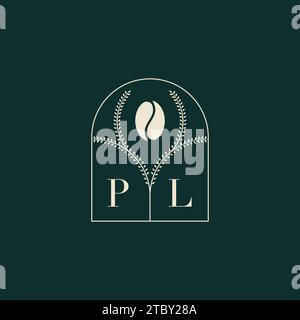 PL Unique and simple logo design combination of letters and coffee bean Stock Vector