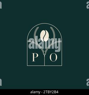 PO Unique and simple logo design combination of letters and coffee bean Stock Vector