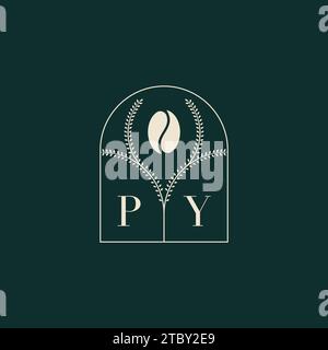 PY Unique and simple logo design combination of letters and coffee bean Stock Vector