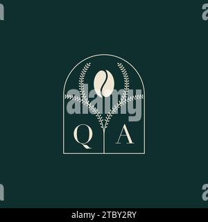 QA Unique and simple logo design combination of letters and coffee bean Stock Vector