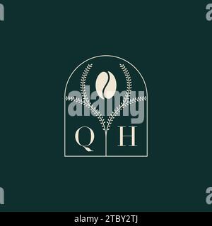 QH Unique and simple logo design combination of letters and coffee bean Stock Vector