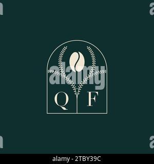QF Unique and simple logo design combination of letters and coffee bean Stock Vector