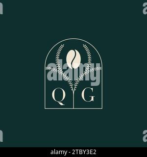 QG Unique and simple logo design combination of letters and coffee bean Stock Vector