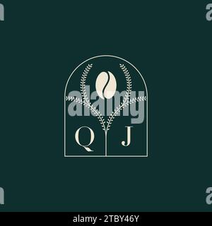 QJ Unique and simple logo design combination of letters and coffee bean Stock Vector