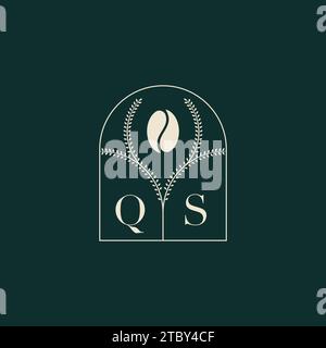 QS Unique and simple logo design combination of letters and coffee bean Stock Vector