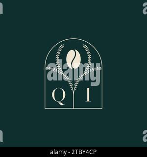 QI Unique and simple logo design combination of letters and coffee bean Stock Vector