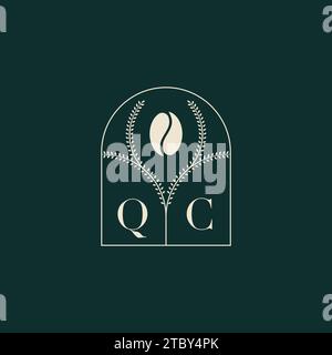 QC Unique and simple logo design combination of letters and coffee bean Stock Vector