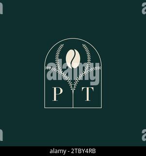 PT Unique and simple logo design combination of letters and coffee bean Stock Vector