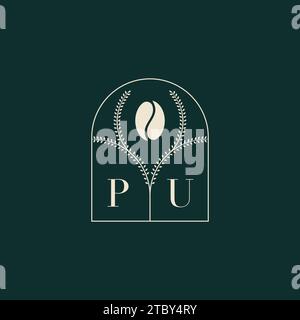 PU Unique and simple logo design combination of letters and coffee bean Stock Vector