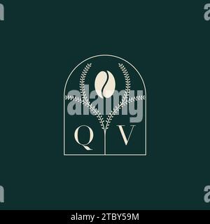 QV Unique and simple logo design combination of letters and coffee bean Stock Vector