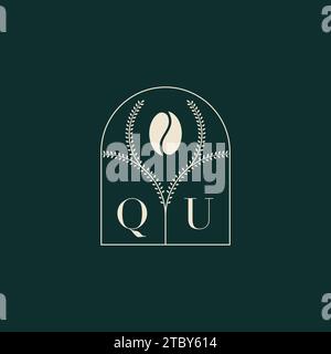 QU Unique and simple logo design combination of letters and coffee bean Stock Vector