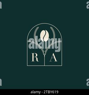 RA Unique and simple logo design combination of letters and coffee bean Stock Vector