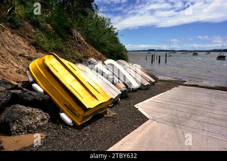 Te Hiku Ward, New Zealand - 8th November 2022: Dinghies in the shushine Stock Photo