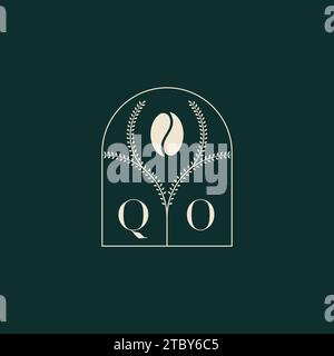 QO Unique and simple logo design combination of letters and coffee bean Stock Vector