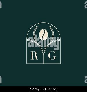 RG Unique and simple logo design combination of letters and coffee bean Stock Vector