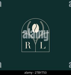 RL Unique and simple logo design combination of letters and coffee bean Stock Vector