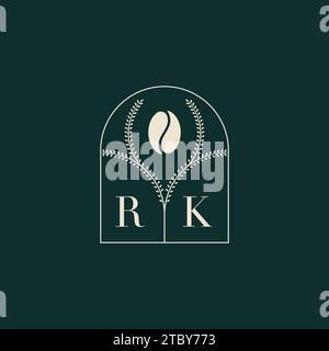 RK Unique and simple logo design combination of letters and coffee bean Stock Vector