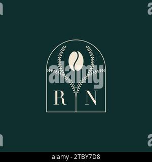 RN Unique and simple logo design combination of letters and coffee bean Stock Vector