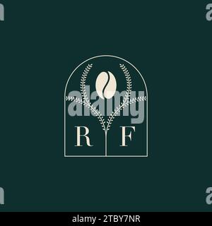 RF Unique and simple logo design combination of letters and coffee bean Stock Vector