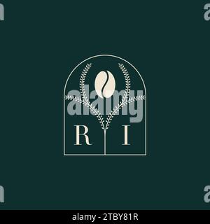 RI Unique and simple logo design combination of letters and coffee bean Stock Vector