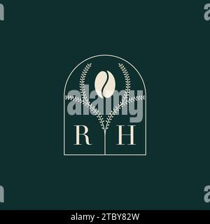 RH Unique and simple logo design combination of letters and coffee bean Stock Vector