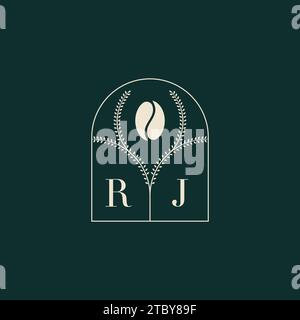 RJ Unique and simple logo design combination of letters and coffee bean Stock Vector