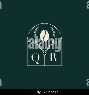 QR Unique and simple logo design combination of letters and coffee bean Stock Vector
