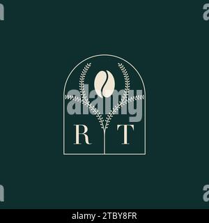 RT Unique and simple logo design combination of letters and coffee bean Stock Vector