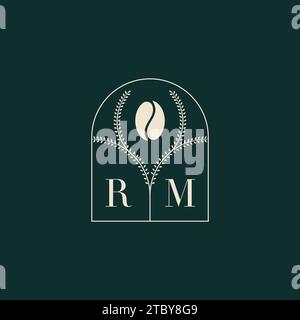 RM Unique and simple logo design combination of letters and coffee bean Stock Vector