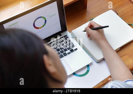 A woman using computer prepare financial graph diagram Stock Photo