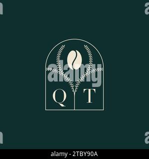 QT Unique and simple logo design combination of letters and coffee bean Stock Vector