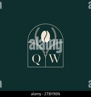 QW Unique and simple logo design combination of letters and coffee bean Stock Vector