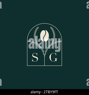 SG Unique and simple logo design combination of letters and coffee bean Stock Vector