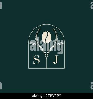 SJ Unique and simple logo design combination of letters and coffee bean Stock Vector