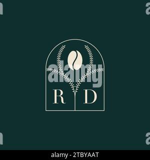 RD Unique and simple logo design combination of letters and coffee bean Stock Vector