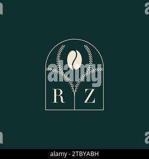 RZ Unique and simple logo design combination of letters and coffee bean Stock Vector