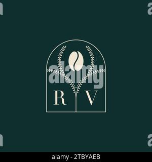 RV Unique and simple logo design combination of letters and coffee bean Stock Vector