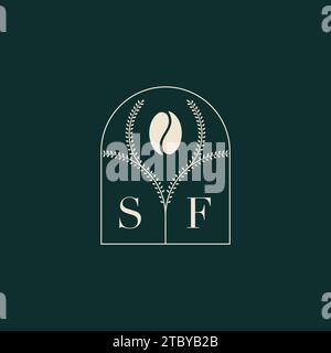 SF Unique and simple logo design combination of letters and coffee bean Stock Vector
