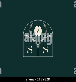 SS Unique and simple logo design combination of letters and coffee bean Stock Vector