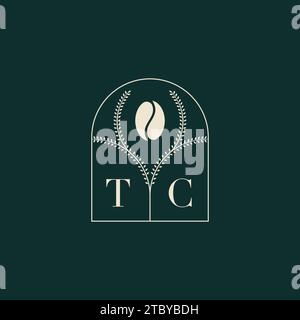 TC Unique and simple logo design combination of letters and coffee bean Stock Vector
