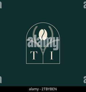 TI Unique and simple logo design combination of letters and coffee bean Stock Vector
