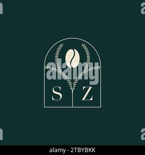 SZ Unique and simple logo design combination of letters and coffee bean Stock Vector