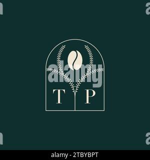 TP Unique and simple logo design combination of letters and coffee bean Stock Vector