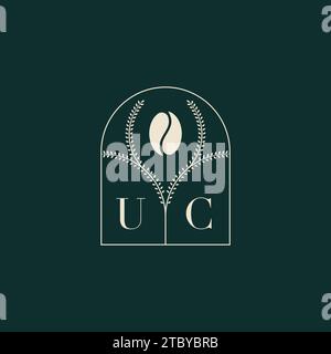 UC Unique and simple logo design combination of letters and coffee bean Stock Vector