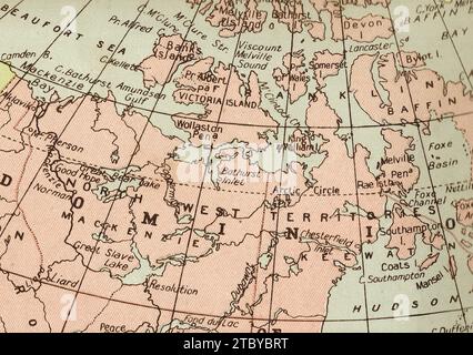 A vintage/antique political map in sepia showing Canada. Stock Photo