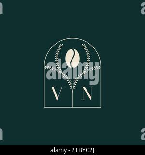 VN Unique and simple logo design combination of letters and coffee bean Stock Vector