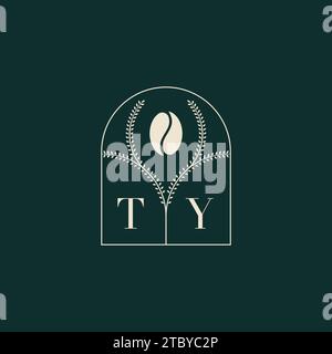 TY Unique and simple logo design combination of letters and coffee bean Stock Vector
