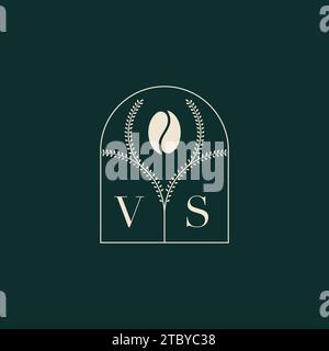 VS Unique and simple logo design combination of letters and coffee bean Stock Vector