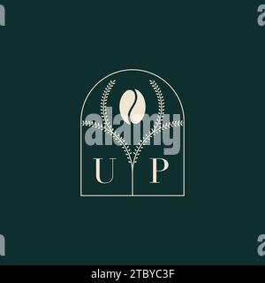 UP Unique and simple logo design combination of letters and coffee bean Stock Vector