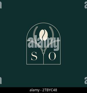 SO Unique and simple logo design combination of letters and coffee bean Stock Vector